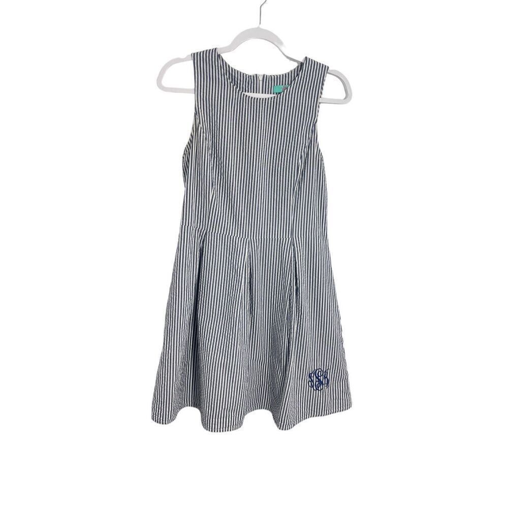 WB Seer sucker blue and white Stripped sleeveless 100% cotton dress size medium
